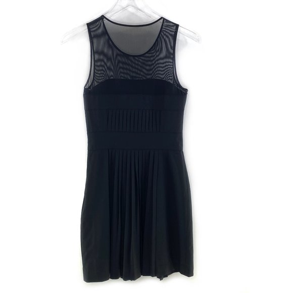 BEBE Black Wool Pleated Mesh Cocktail Dress #AZ4 - Picture 7 of 11